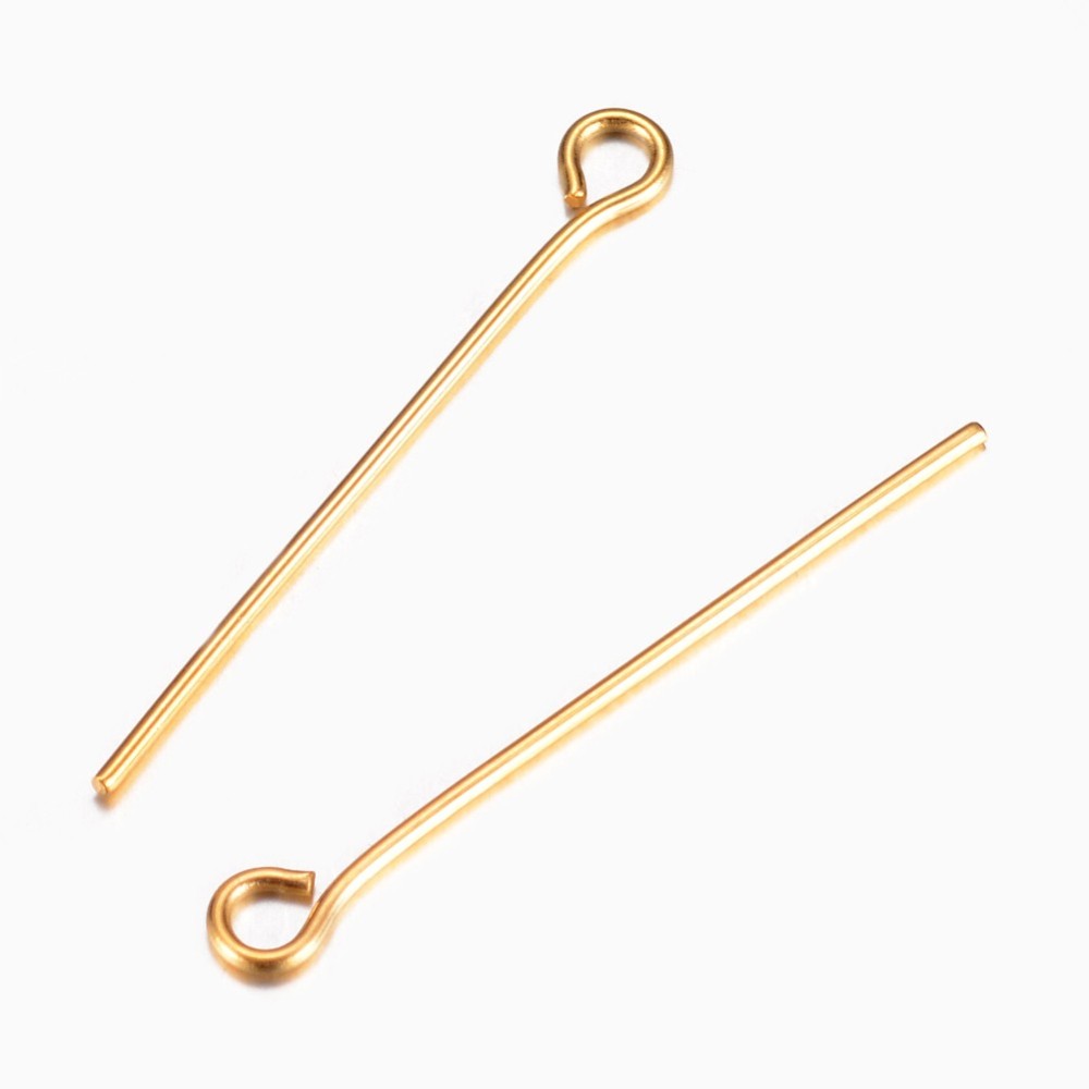 Jewelry Making Eye Pins - 20Pcs Golden Stainless Steel Eye Pin
